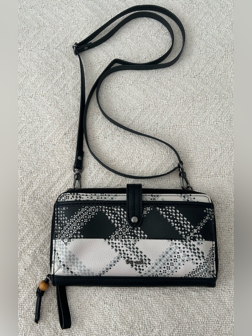 The Sak Iris crossbody bag black and white geometric patterned  design